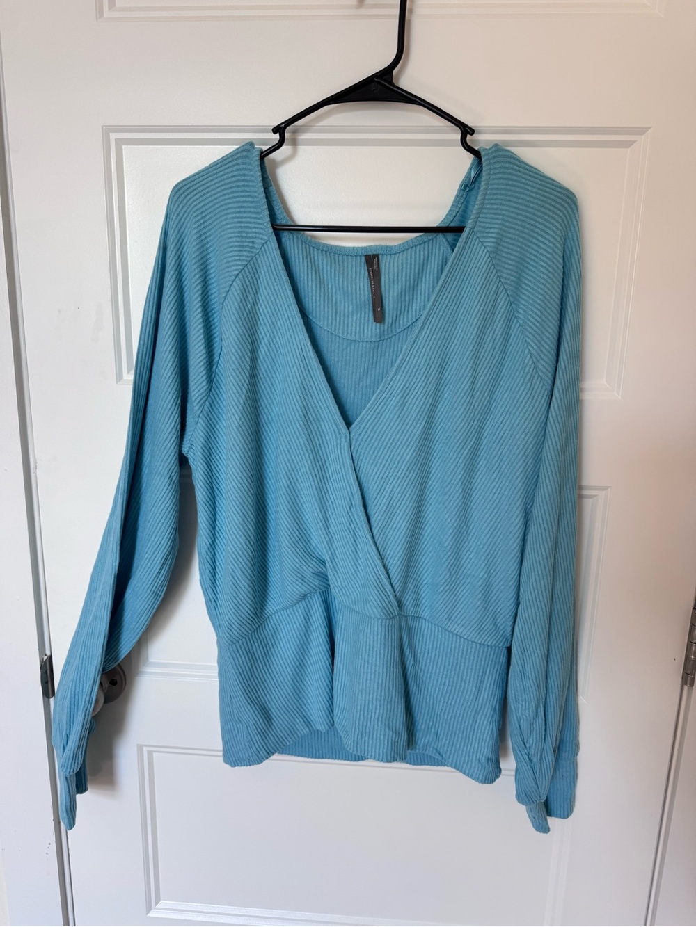 Anthropologie Light Blue Ribbed Wrap-Front Women's Sweater